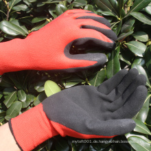 NMSAFETY gute Qualität 13 Gauge rot Polyester Liner beschichteten schwarzen Latex Handschuh / guten Griff Handschuhe